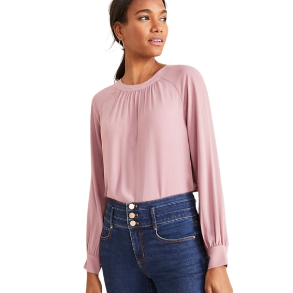 Ann Taylor Petite Shirred Neck Blouse